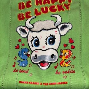 Marc Jacobs Magda Archer Green Tote with Playful Cow Design small